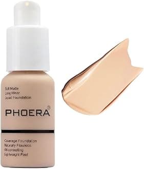 Meifen PHOERA Foundation, Flawless Soft Matte Liquid Foundation 24 HR Oil Control Concealer Foundation Makeup. (1 Pcs-102- Nude)