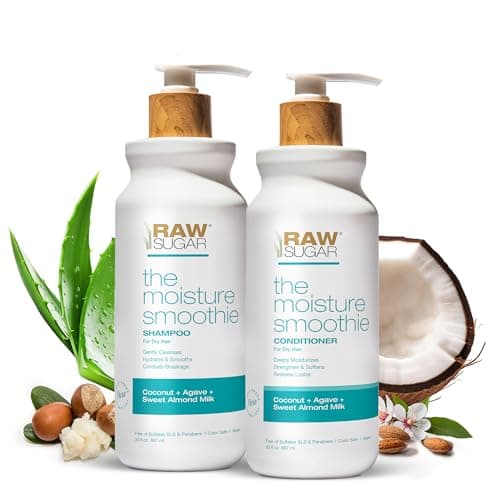 Raw Sugar The Moisture Smoothie Shampoo and Conditioner Set, Moisturize & Nourish Dry Hair, Bulk Shampoo and Conditioner with Coconut Oil, Agave & Sweet Almond Oil, No SLS/SLES & Parabens