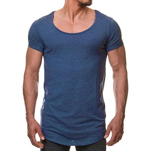 Men's Solid Yoga Performance T-Shirts Scoop-Neck Short Sleeve Tee Gym Moisture Wicking Muscle Fitness Blouse by Leegor