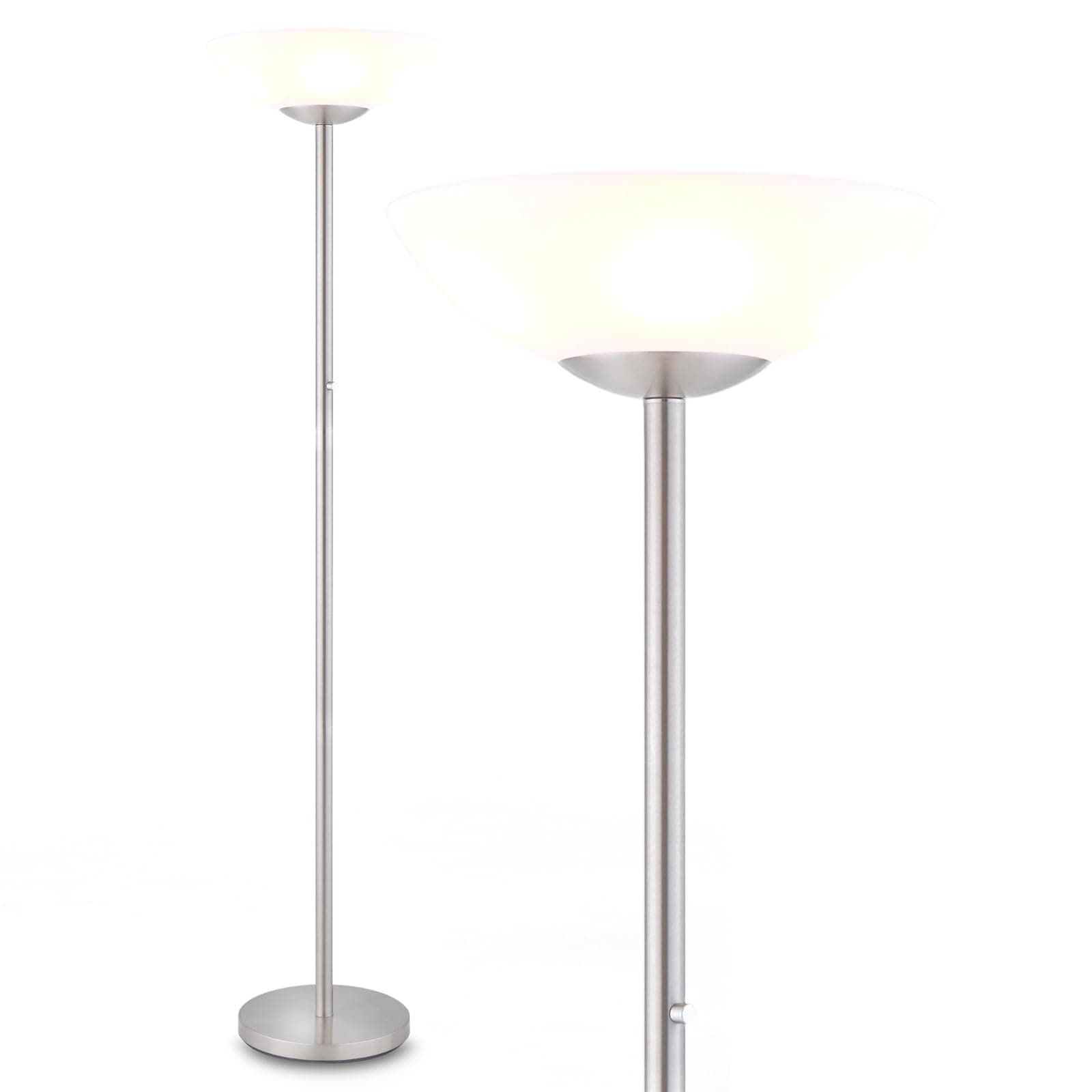 Modern Floor Superlamp 10000 Lumen - LED 75W, Dimmable 5 Changing Color, 85 CRI All Around Light, Tall Corner Standing Lamp with Cement Base and Acrylic Shade, Glare Free UpLight Kit Ready - Silver