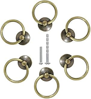 6Pcs Round Ring Drawer Pulls Vintage Bronze Ring Handle Knobs for Cabinet Drawer Dresser Cupboard Wardrobe, Single Hole