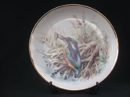 KINGFISHER 20cm BRITISH BIRDS - ROUND GUILDED EDGE DECORATIVE PLATE -