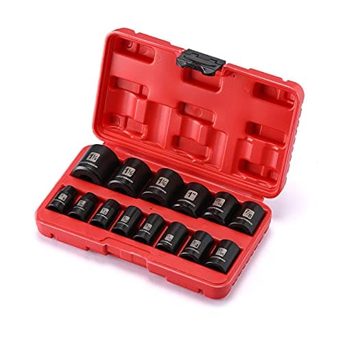 MIXPOWER 14 Pieces 1/2-Inch Drive Standard Impact Socket Set, CR-V, SAE, Axle Nut Impact Socket Set