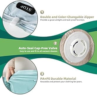 TAILI Hanging Vacuum Storage Bags for Clothes, Space Saver Bags (3 Long, 3 Short), Green-Clear Vacuum sealer Bags 6 Pack, Closet Organizers and Storage