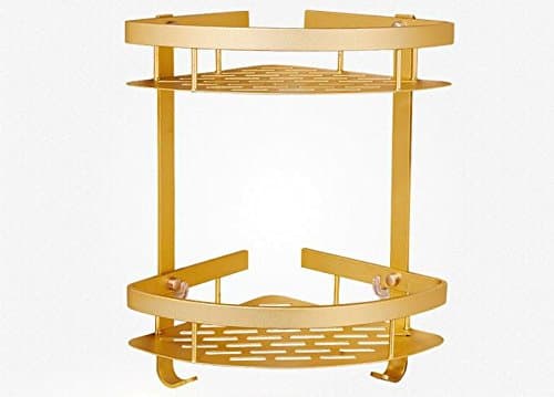 DIY Non-Drill Golden Bathroom Corner Shelf No Drilling 2 Tier Layer Wall Mount Suction Creative Space Aluminum Makeup Storage Organizer Holder Shelf Cosmetic Organisers