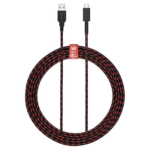 PDP Gaming Charge Cable | 8 Feet USB C Charger: Black/Red - Nintendo Switch