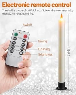 Da by 6 Flameless Window Candles with Remote Controller & Timer, LED Cone Stick Candle, Free 6 Black Bases, 9.6 Inch Battery Powered Christmas Candles for Home, Party, Holidays, Christmas Decoration