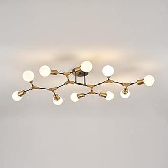 Mid Centur Modern 10 Light Semi Flush Mount Ceiling Lighting Fixture for Dining Room Living Room Bedroom Aisle Kitchen Restaurant,Metal Gold and Black Sputnik Chandelier
