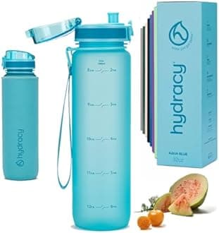 Hydracy Water Bottle with Time Marker -Large 1 Litre BPA Free Water Bottle & No Sweat Sleeve -Leak Proof Gym Bottle with Fruit Infuser Strainer & Times to Drink -Ideal for Fitness Sport & Outdoor