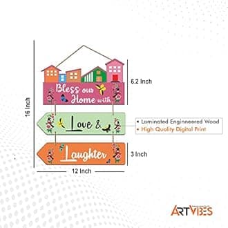 Artvibes Bless Our Home Quote Decorative Wall Art MDF Wooden Wall Hanger for Living Room | Bedroom | Decor Items | Gifts | Wood Decoration Items | Artworks Wall Hangings (WH_5809N), Set of 3