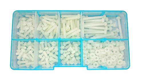 280pcs Metric M3 7-Sizes Nylon Phillips Pan Head Screw Nut Assortment Kit，Screw M3x 6mm 8mm 10mm 12mm 15mm 20mm 25mm, Nut Hex M3 (White)