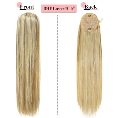 BHF 32" +30” Organic Ponytail-Extensions Long Straight Drawstring Black - Hair Extensions Ponytail Extra Long Clip in Hairpieces for Women (6.7OZ) (32in-Straight ponytail, P18/613)