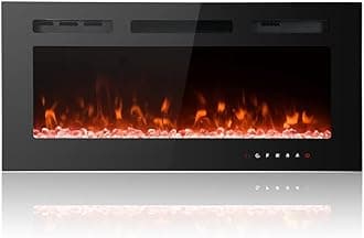 M.C.Haus Ultra-Thin Electric Fireplace Low Noise, 12 Variable & Breath Colors Flame, Recessed Wall Mounted Free Standing, Touch Screen & Remote Control, Crystal & Log Set(102cm/40inch)