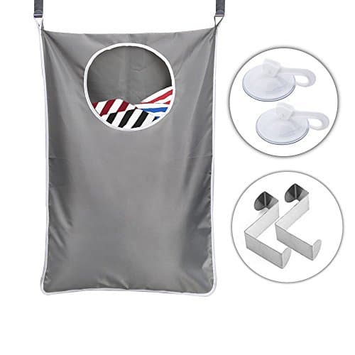 Corner Laundry Hamper Baby Laundry Organizer Door Hanging Space Saving Storage Bag Sorter with 2 SS Door Hooks & Strong Suction Cups for Bathroom/Storage/Bedroom/Nursery/Closets