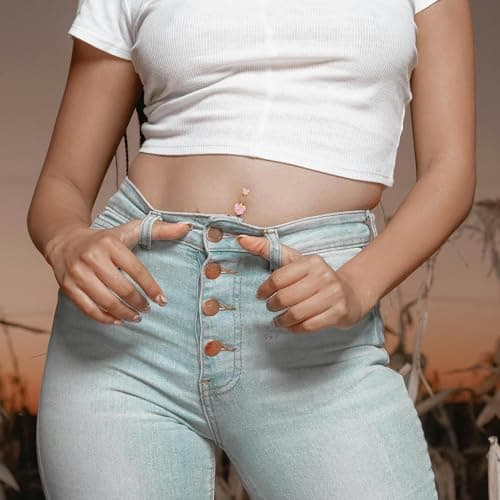 Belly Button Ring with Belly Button Pendant Jewelry Cute Pink CZ Heart Butterfly Flower Belly Button Piercing for Women 14G Silver Stainless Steel Delicate Hanging Piercing