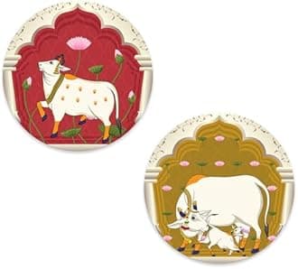 Artvibes Pichwai Round Shape Wooden Wall Hanging Decor | Decorative Hanging Items for Living Room | Gifts | Modern Wall Decoration Artworks for Home | Door Hanging Designer Painting Art (WH_8801NN)