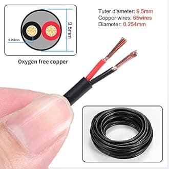 12 Gauge 2 Conductor Electrical Wire 12 AWG Wire Stranded PVC Cord Oxygen-Free Copper Cable 16.4FT/5M for Outdoor Lighting Automotive Battery Solar Panel (12/2AWG-16.4FT)