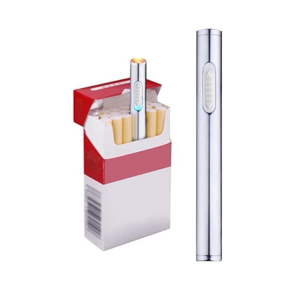 Slim Lighters USB Electric Lighter Rechargeable Windproof Flameless Cigarette Lighter Mini Protable No Gas Lighter (Silver)