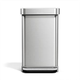 45 Liter / 12 Gallon Liter Rectangular Hands-Free Kitchen Step Trash Can with Soft-Close Lid, Brushed Stainless Steel with Plastic Lid