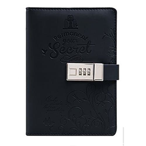 Yakri B6 PU Leather Journals Note Books Secret Diary with Lock Password Lined, Locking Journal Diary TPN012 (Black)