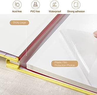 potricher 11 x 10.6 Inch Self Adhesive Photo Album Sticky 3 x 5 4 x 6 5 x 7 6 x 8 8 x 10 8.5 x 11 Magnetic Scrapbook Album 40 Pages Linen Cover DIY Photo Album with A Metallic Pen (Yellow)