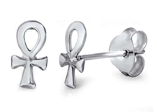 Sterling Silver Ankh Cross Stud Earrings