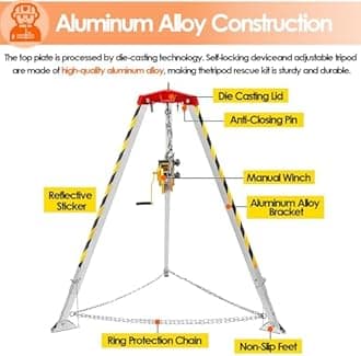 Aluminum Confined Space Tripod 7 Feet Legs, Commercial Rescue Tripod Falling Protector Bracket for Traditional Confined Spaces/Working In High Places/Firefighting (Color : 2600LBS Winch)