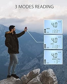 Wintact Handheld Anemometer, Digital Wind Speed Meter Gauge, Air Flow Velocity Tester with Measuring Wind Temperature 14 to 113 for HVAC Duct Outdoor Kite Boat Sailing Surfing (WT816).