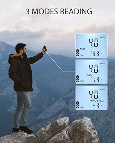 Wintact Handheld Anemometer, Digital Wind Speed Meter Gauge, Air Flow Velocity Tester with Measuring Wind Temperature 14 to 113 for HVAC Duct Outdoor Kite Boat Sailing Surfing (WT816).