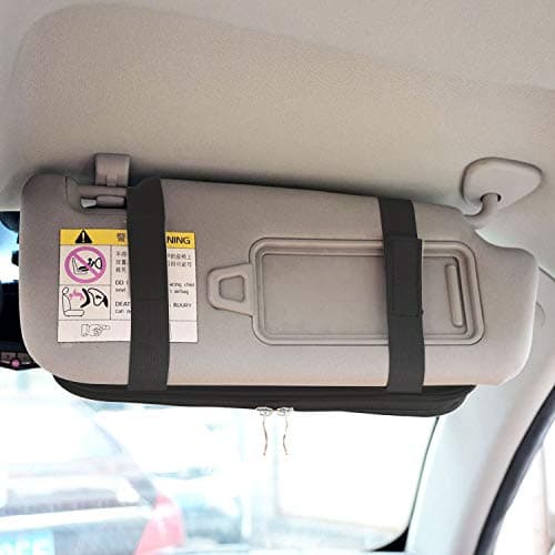 Da by Leather Car Sun Visor Organizer, Auto Interior Accessories Pocket Organizer - Car Truck Storage Pouch Holder, with Multi-Pocket Net Zipper(Black)