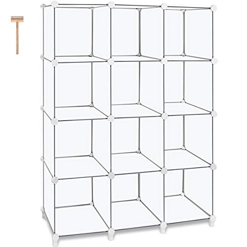 TomCare Cube Storage 12-Cube Book Shelf Storage Shelves Closet Organizer Shelf Cubes Organizer Plastic Bookshelf Bookcase DIY Square Closet Cabinet Shelves for Bedroom Office Living Room, White