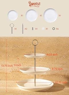 Sweese 3 Tier Cupcake Stand- White Porcelain Cake Stand- Dessert Stand, Tiered Serving Trays for Parties