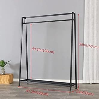 SSS Furniture Clothing Garment Rack with Shelves, Metal Cloth Hanger Rack Stand Clothes Drying Rack for Hanging Clothes, Easy Assemble Clothing Rack for Bedroom or Boutiques(Gold)