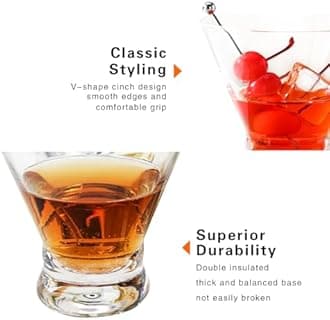 WOTOR Stemless Martini Glasses Set of 12, 8oz Cocktail Glass Set, Fancy Modern Martini Cups for Bar, Short and Small Margarita glasses