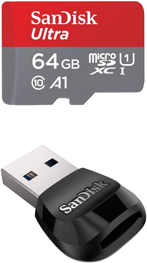 64GB Ultra microSDXC UHS-I Memory Card with Adapter – Up to 140MB/s with SanDisk MobileMate USB 3.0 microSD Card Reader