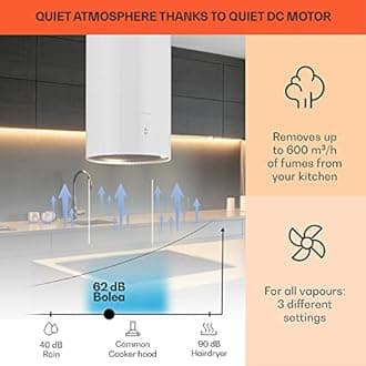Klarstein Hanging Island Cooker Hood, Extractor Fan for Kitchen Islands, 600m³/h Airflow, Timer, Adjustable Kitchen Extractor Fan w/Pipe Design, Timer, 3 Mode Cooker Hoods, Activated Carbon Filters