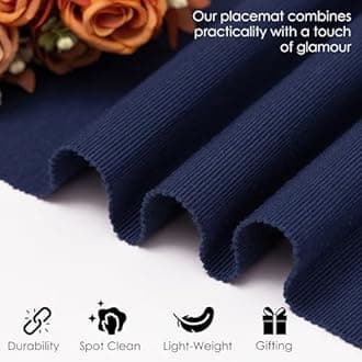 Blue Depths Dining Placemats Set of 4-48 x 33 cm Fine Ribbed Cotton Kitchen Dinner Table Place Mat for Home Kitchen Cafe Restaurant Hotel
