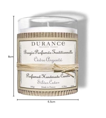 Durance Silver Cedar Perfumed Handmade Candle 180g – Luxury Scented Candle with Glass Jar – 40hrs Long Burning Candle - Home Fragrance Aromatherapy Candle