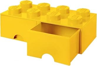 LEGO Brick with 8 Knobs and 2 Drawers YELLOW - Storage Box for LEGO, Toys, Desk Drawers, and Office Supplies, Stackable Storage Box, Home Decoration