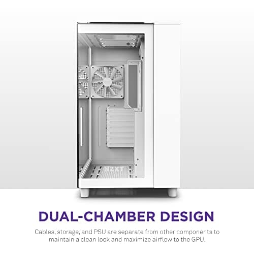 NZXT H9 Elite Dual-Chamber ATX Mid-Tower PC Gaming Case – Includes 3 x 120mm F120 RGB Duo Fans with Controller– Glass Front, Top & Side Panels – 360mm Radiator Support – Cable Management – White