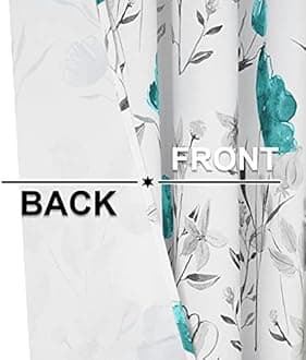 Likiyol Floral Kitchen Valance Curtains Watercolor Flower Leaves Window Valances Teal and Gray Floral Kitchen Curtains, Rod Pocket Small Window Treatment Valance for Bathroom Basement, 52 x 18 Inches