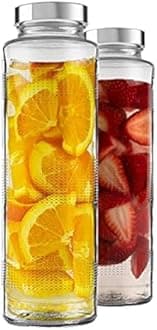 Brezzycloud Glass Food Grade Airtight Water Bottle with Leak-Proof Stainless Steel Lid - Water, Smoothie, Juicer and Beverage Glasses - 750ml (Set of 2)