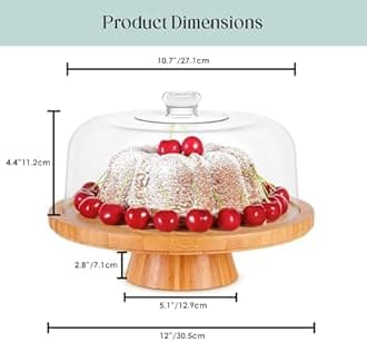 Homeries Bamboo Cake Stand with Lid, Cake Plate, (6 in 1) Multi-Functional Serving Platter, Large Cake Stand with Dome, Cake Display Stand with lid & Cake Dome - Use as Cake Holder, Cake Cover