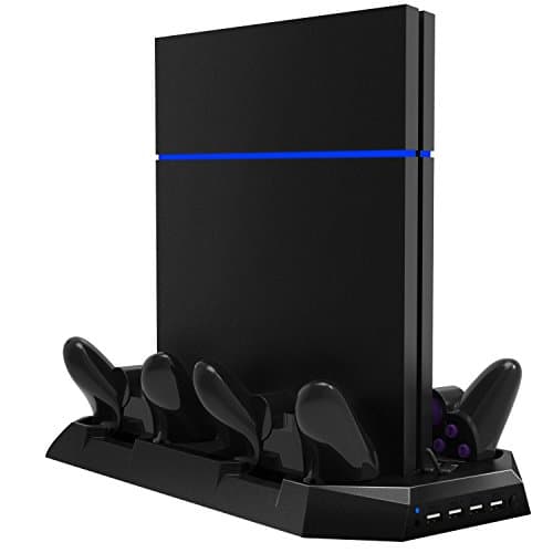 Tontec PS4 Cooling Stand with 4 Charging Docks PlayStation 4 Charging Station Accessories DualShock 4 Controller Charger, 2 USB Charging Ports, 4 USB Hub