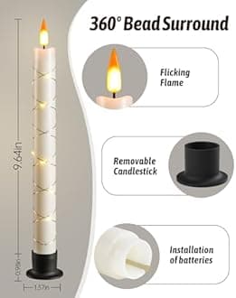 Da by 6 Flameless Window Candles with Remote Control & Timer, Surround String Lights, Battery Powered, 9.6" Christmas Candles, Free 6 Black Bases for Home Décor