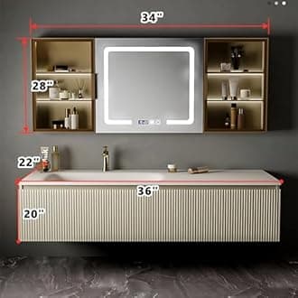 ZGNBSD Bathroom Vanity - Stylish Bathroom Vanity with Sink Include Smart LED Defog Mirror ? Large Capacity Cabinet, Floating Solid Wood Bathroom Sink Cabinet (36'')