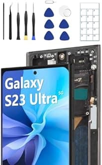 OLED for Samsung Galaxy S23 Ultra 5G Screen Replacement OLED Display Touch Screen Digitizer Assembly Supports Fingerprint with Frame + Tools + Replacement Guide (Black)