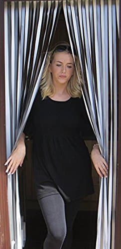 Slat type Door Curtain/Fly Blind- SILVER/WHITE - 80cm wide x 200cm drop