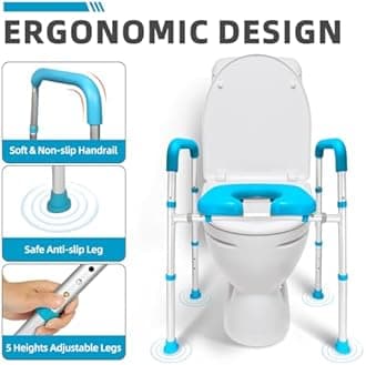 Raised Toilet Seat with Handles, Width & Height Adjustable Heavy Duty 400lb Medical Safety Frame, Bathroom Assist Toilet Seat Raiser for Seniors, Handicap, Disabled, Pregnant (Blue, Adjustable Height)
