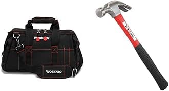 WORKPRO 16-inch Close Top Wide Mouth Tool Storage Bag with Water Proof Rubber Base, W081022A, 16" & YIYITOOLS Claw Hammer With fiberglass Handle – 16-oz, Red and Black (YY-1-003)